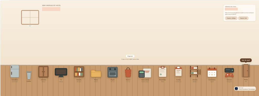 Tela principal do MyHome: uma casa ilustrada onde cada objeto abre um módulo do sistema