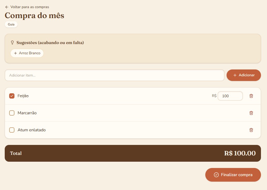 Lista de compras compartilhada do MyHome com sugestões automáticas