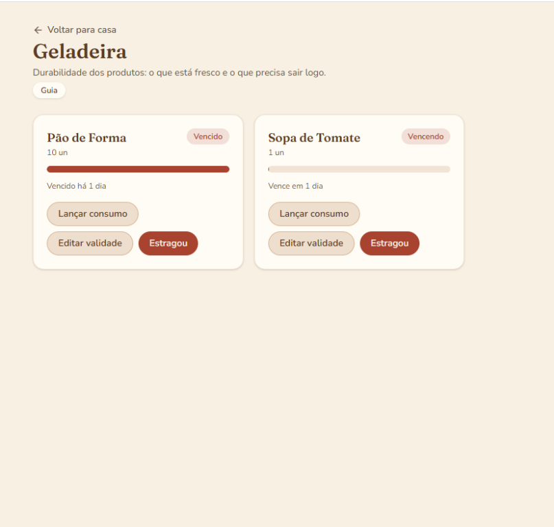 Geladeira do MyHome com alimentos vencidos e um item que vence amanhã